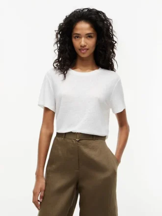 T-shirt girocollo in misto lino