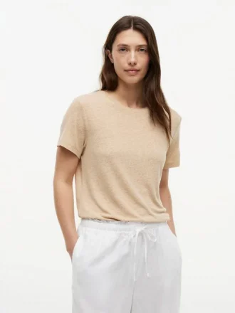 T-shirt girocollo in misto lino