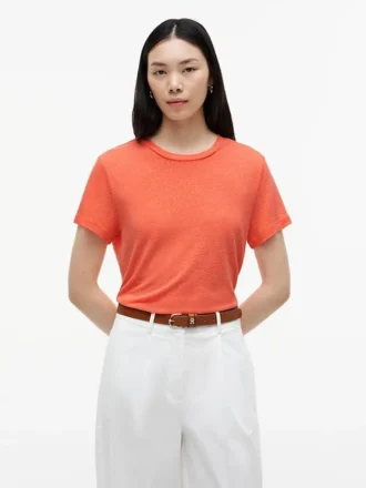 T-shirt girocollo in misto lino