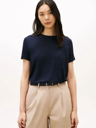 T-shirt girocollo in misto lino
