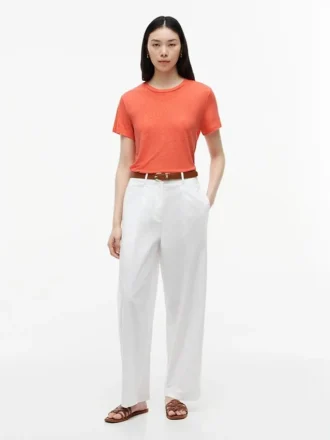 T-shirt girocollo in misto lino