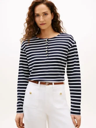 T-shirt Henley in cotone interlock dalla vestibilità comoda