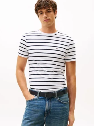 T-shirt in cotone elasticizzato a righe extra slim