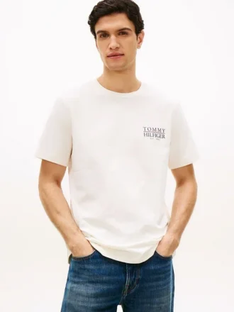 T-shirt in cotone fiammato con logo sul retro