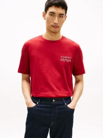 T-shirt in cotone fiammato con logo sul retro