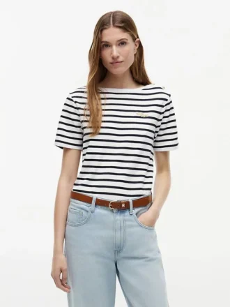 T-shirt in cotone interlock con bottoni dorati