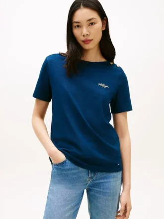 T-shirt in cotone interlock con bottoni dorati