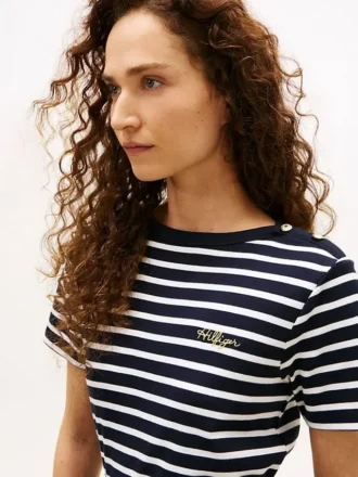 T-shirt in cotone interlock con bottoni dorati