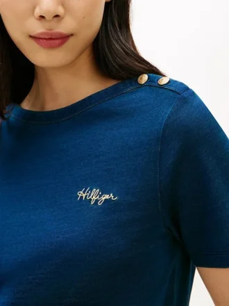 T-shirt in cotone interlock con bottoni dorati