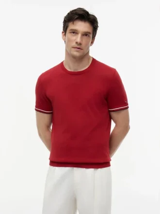 T-shirt in maglia con bordi a contrasto New York Label