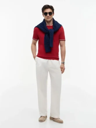 T-shirt in maglia con bordi a contrasto New York Label
