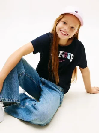 T-shirt multicolore con logo Hilfiger per bambini