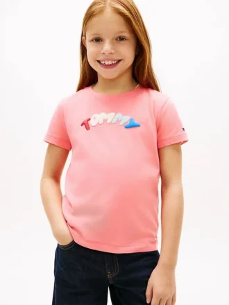 T-shirt multicolore con logo in rilievo per bambini
