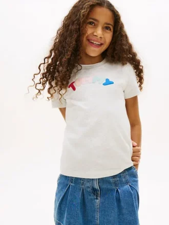 T-shirt multicolore con logo in rilievo per bambini