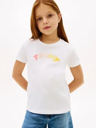 T-shirt multicolore con logo in rilievo per bambini