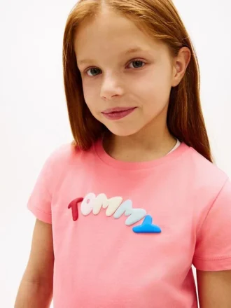 T-shirt multicolore con logo in rilievo per bambini
