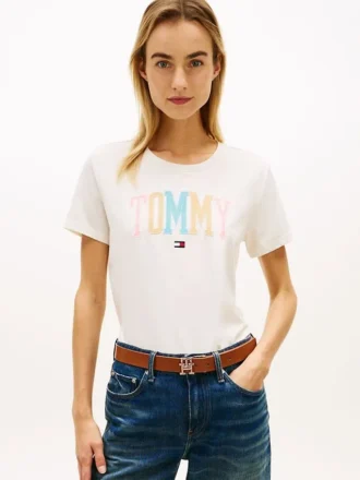 T-shirt multicolore con logo Tommy in stile college