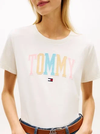 T-shirt multicolore con logo Tommy in stile college