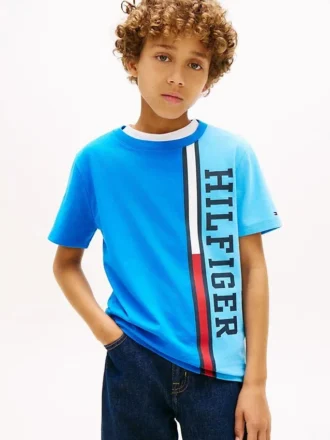 T-shirt per bambini con logo a blocchi di colore verticali