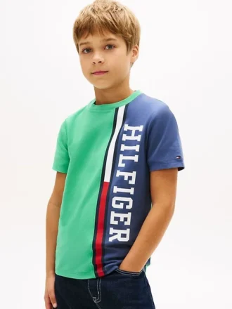 T-shirt per bambini con logo a blocchi di colore verticali