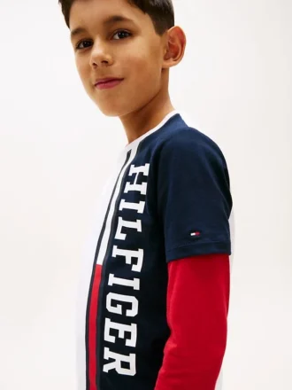 T-shirt per bambini con logo a blocchi di colore verticali