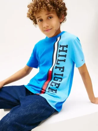 T-shirt per bambini con logo a blocchi di colore verticali