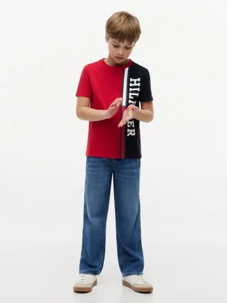 T-shirt per bambini con logo a blocchi di colore verticali