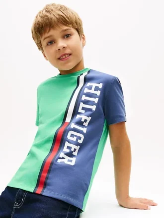 T-shirt per bambini con logo a blocchi di colore verticali