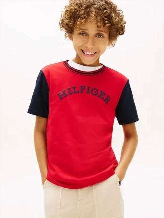 T-shirt per bambini con logo monotipo a blocchi di colore