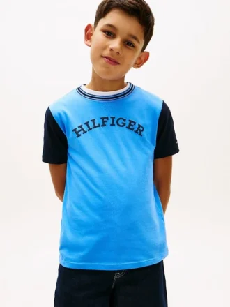 T-shirt per bambini con logo monotipo a blocchi di colore