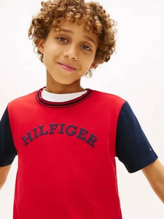 T-shirt per bambini con logo monotipo a blocchi di colore