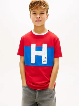 T-shirt per bambini con logo nautico a blocchi di colore