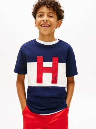 T-shirt per bambini con logo nautico a blocchi di colore