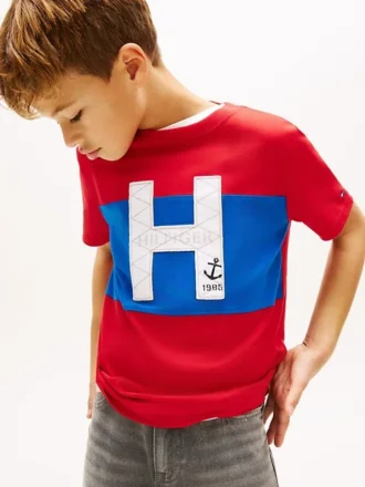 T-shirt per bambini con logo nautico a blocchi di colore