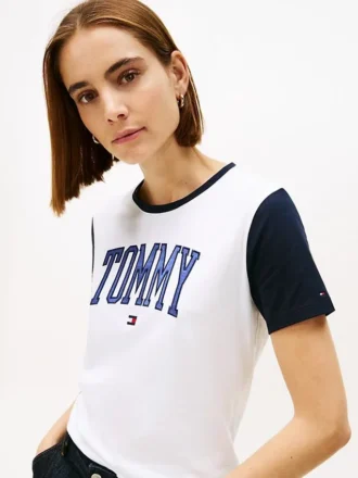 T-shirt Ringer con logo Tommy Varsity