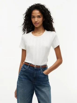 T-shirt slim fit a girocollo in punto traforato