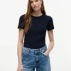T-shirt slim fit a girocollo in punto traforato