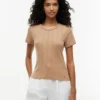 T-shirt slim fit a girocollo in punto traforato