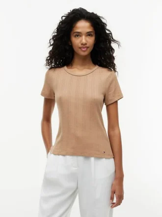 T-shirt slim fit a girocollo in punto traforato