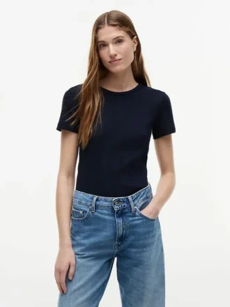 T-shirt slim fit a girocollo in punto traforato