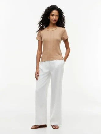 T-shirt slim fit a girocollo in punto traforato