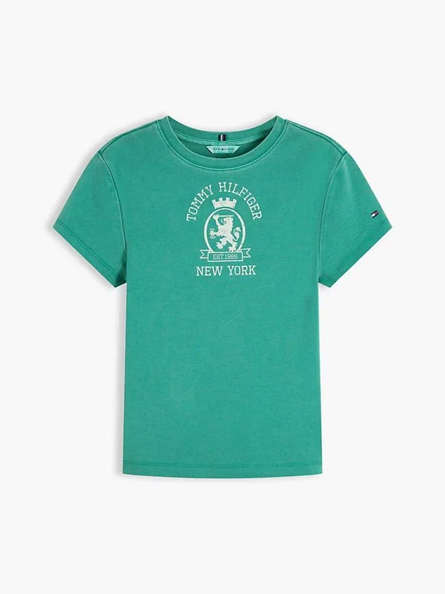T-shirt slim fit con logo Crest tinta in capo T-shirt slim fit con logo Crest tinta in capo