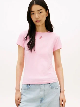 T-shirt slim fit con monogramma in stile calligrafico