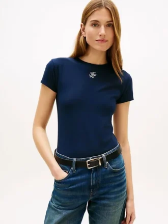T-shirt slim fit con monogramma in stile calligrafico