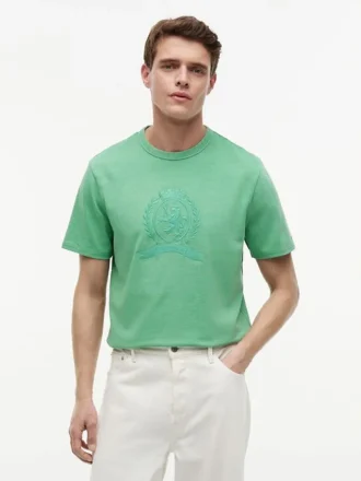 T-shirt tinta in capo con logo foglia d’alloro