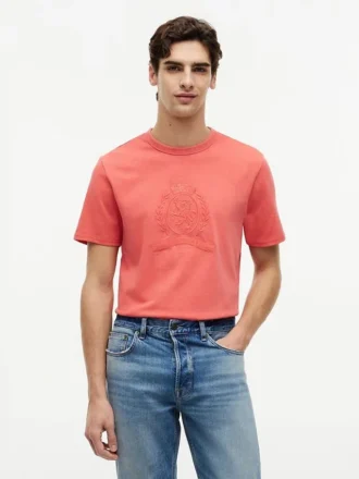 T-shirt tinta in capo con logo foglia d’alloro