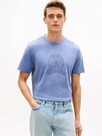 T-shirt tinta in capo con logo foglia d’alloro