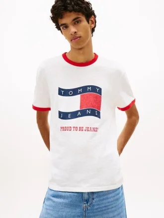 T-shirt Tommy Jeans con bordo a righe e bandiera ondulata
