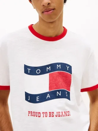 T-shirt Tommy Jeans con bordo a righe e bandiera ondulata