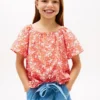 Top a maniche a sbuffo con stampa tropicale per bambini Top a maniche a sbuffo con stampa tropicale per bambini